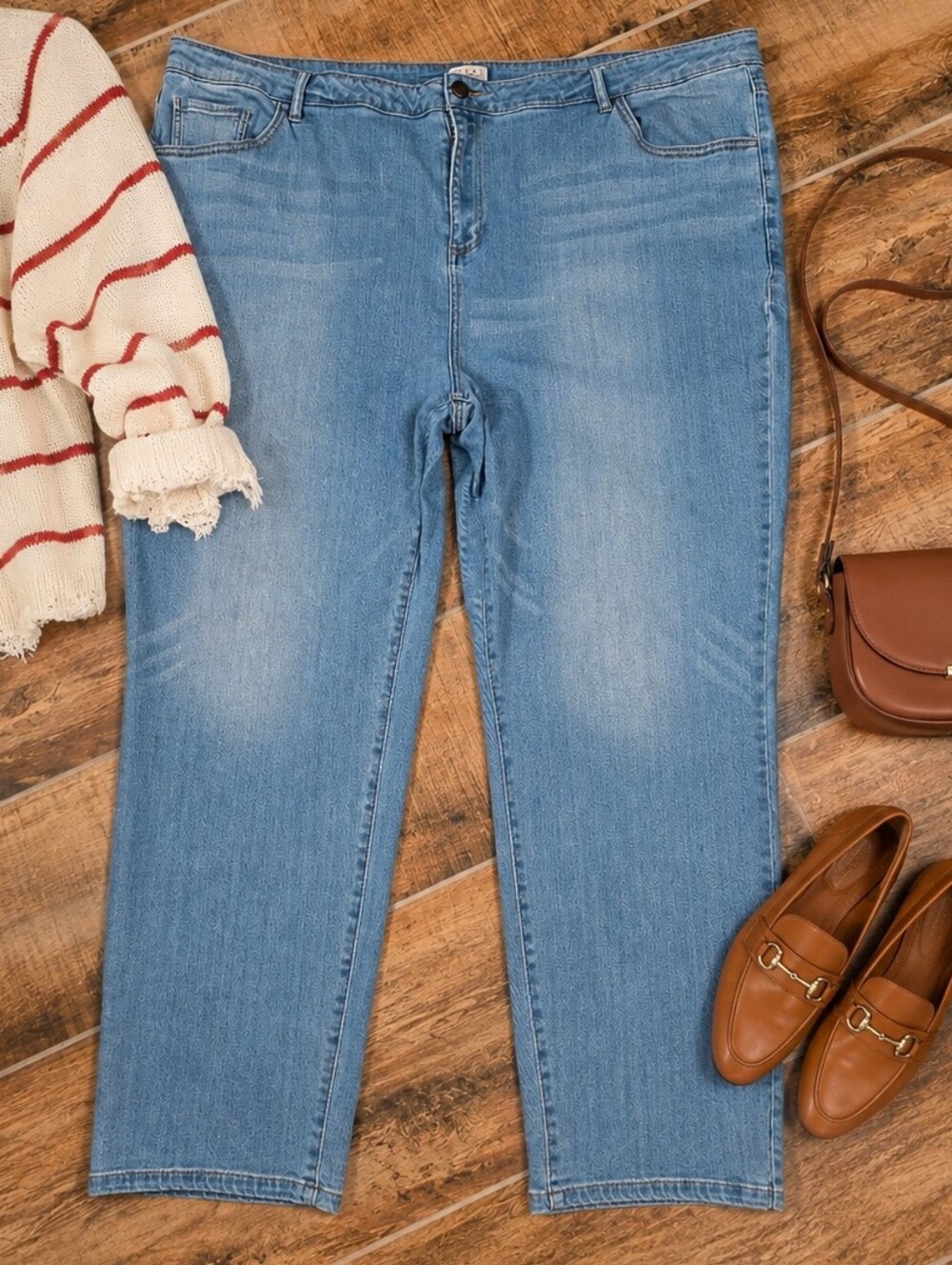Logo Lori Goldstein Womens Light Blue Jean Straight Leg Stretch Denim Size 26W